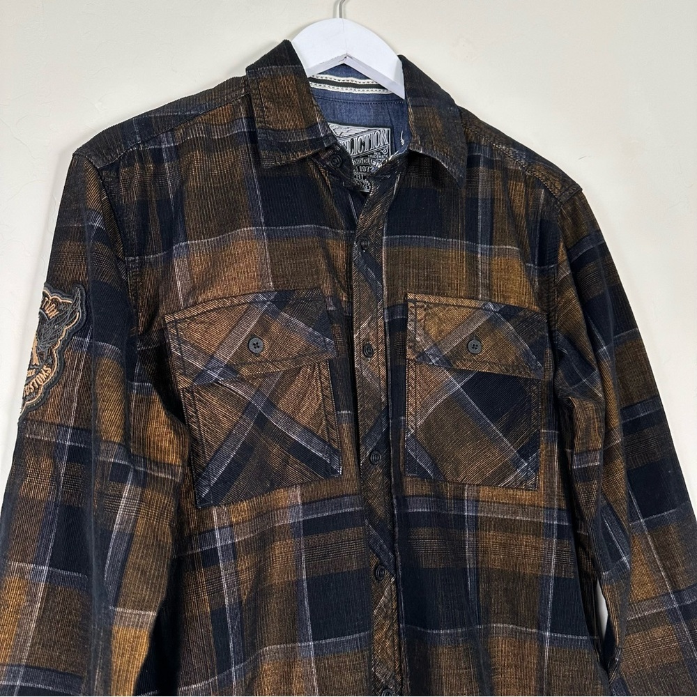 Affliction Men's Button Down Shirt Copper Mountain Embroidered Biker - Picture 2 of 13